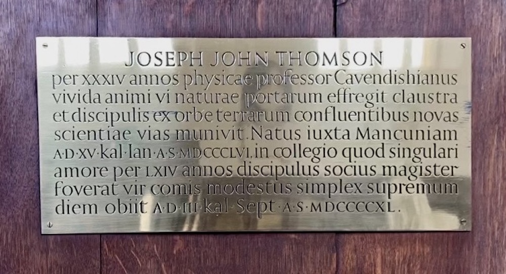 plaque commemorating JJ Thomson