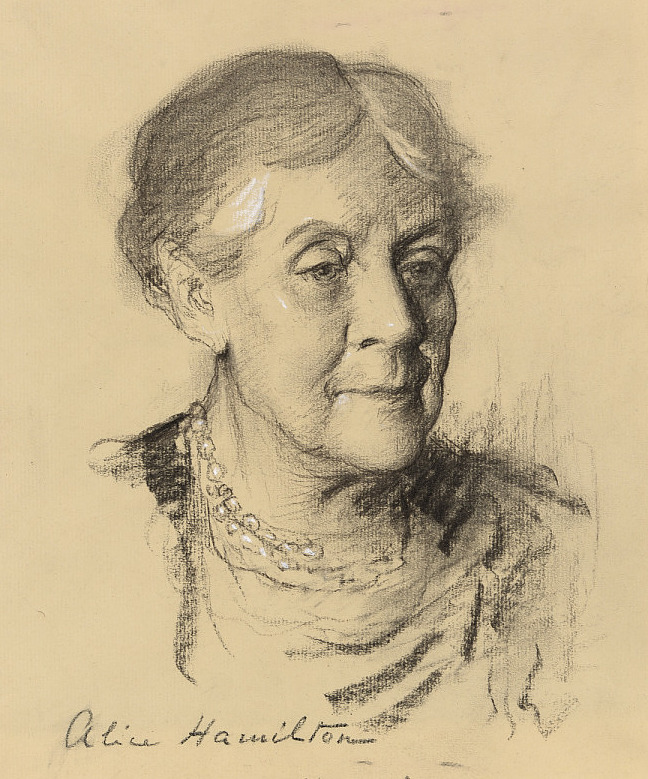 Charcoal and chalk drawing of Alice Hamilton