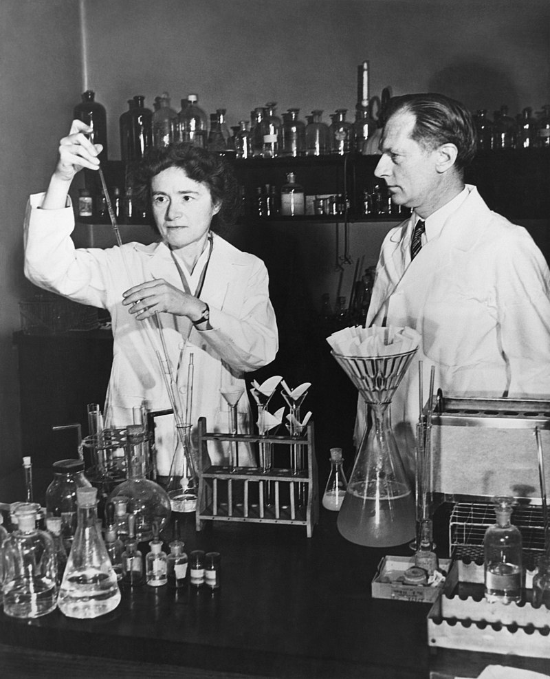 Gerty and Carl Cori working in a lab