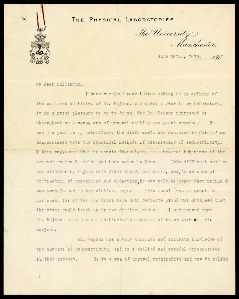 Letter from Ernest Rutherford to Georg Bredig