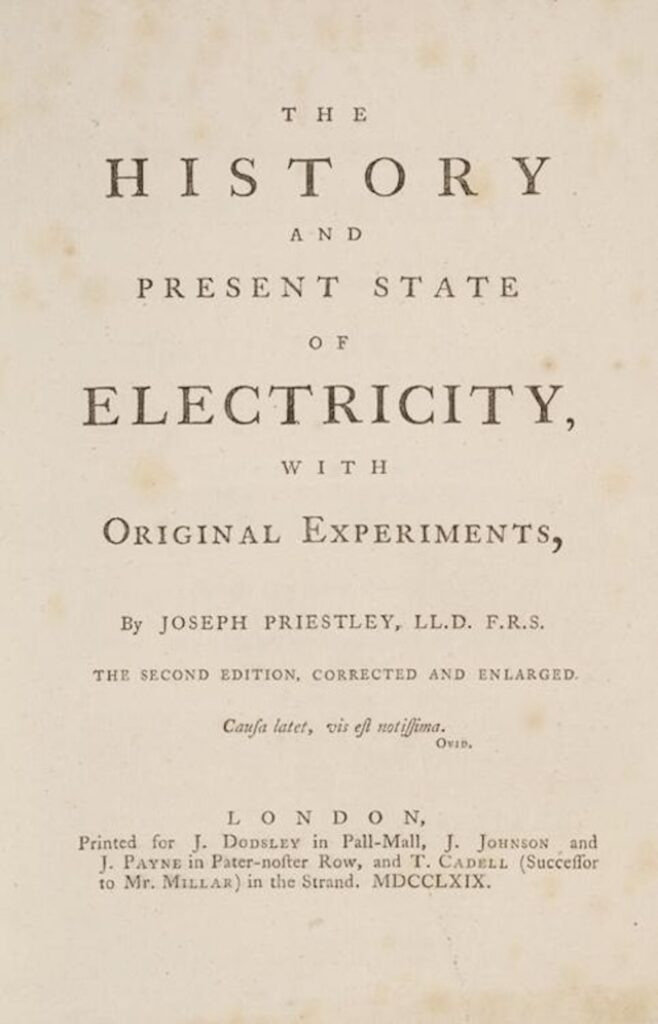 Title page of Joseph Priestley book on electricity