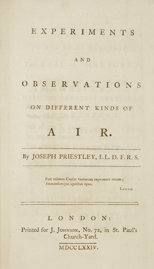 Title page from a Joseph Priestley book on air
