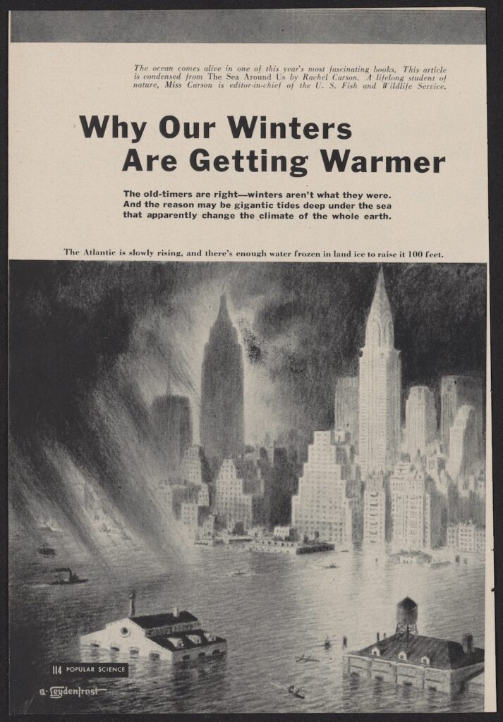 An excerpt of The Sea Around Us on warming oceans and sea level rise published in Popular Science magazine, November 1951. 