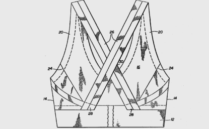 Sketch of a sports bra with parts labeled by number.