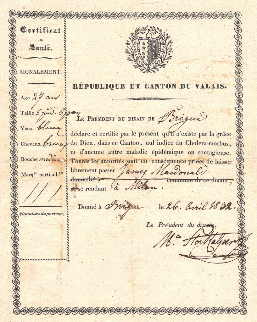Fairly ornate health certificate in French