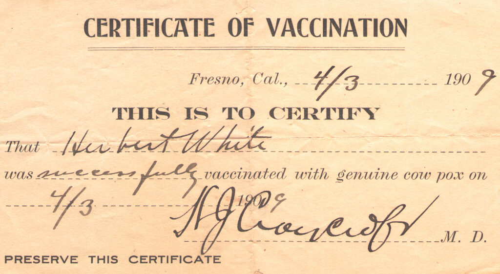 Close up of vaccination card