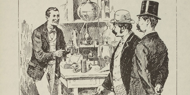 Sherlock Holmes discovers a chemical test for blood in A Study in Scarlet. (Oxnard Public Library, Oxnard, CA)