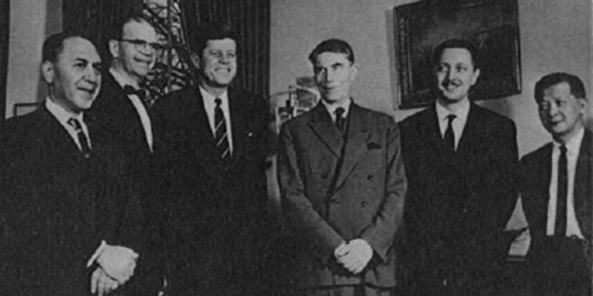 U.S. President John F. Kennedy, Asbjørn Følling, and other recipients of the first Joseph P. Kennedy International Award in Mental Retardation, 1962