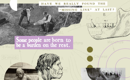 Collage showing natural history illustrations and newspaper clippings