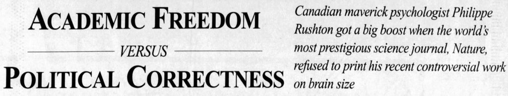 Newspaper heading reading: "Academic Freedom versus Political Correctness"