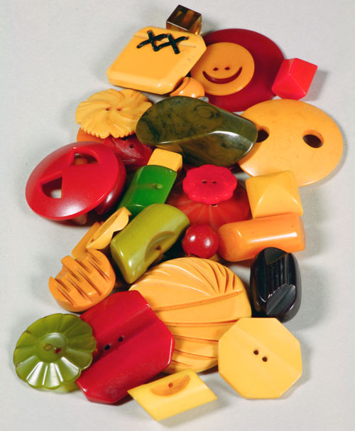 A set of colorful Bakelite buttons