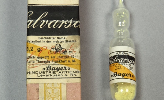 A sample of Salvarsan from 1936. Salvarsan was used to treat syphilis until the 1940s. 