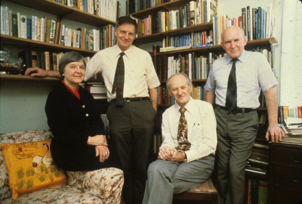 Stephanie Kwolek and others of the DuPont group that developed Kevlar. Left to right: Kwolek, Herbert Blades, Paul W. Morgan, and Joseph L. Rivers Jr. 