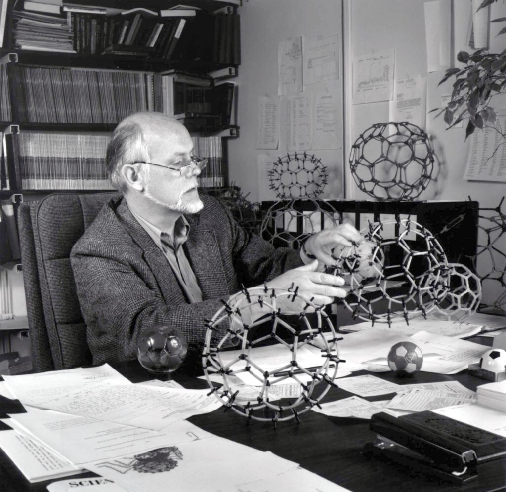 Richard Smalley with various buckyballs. 