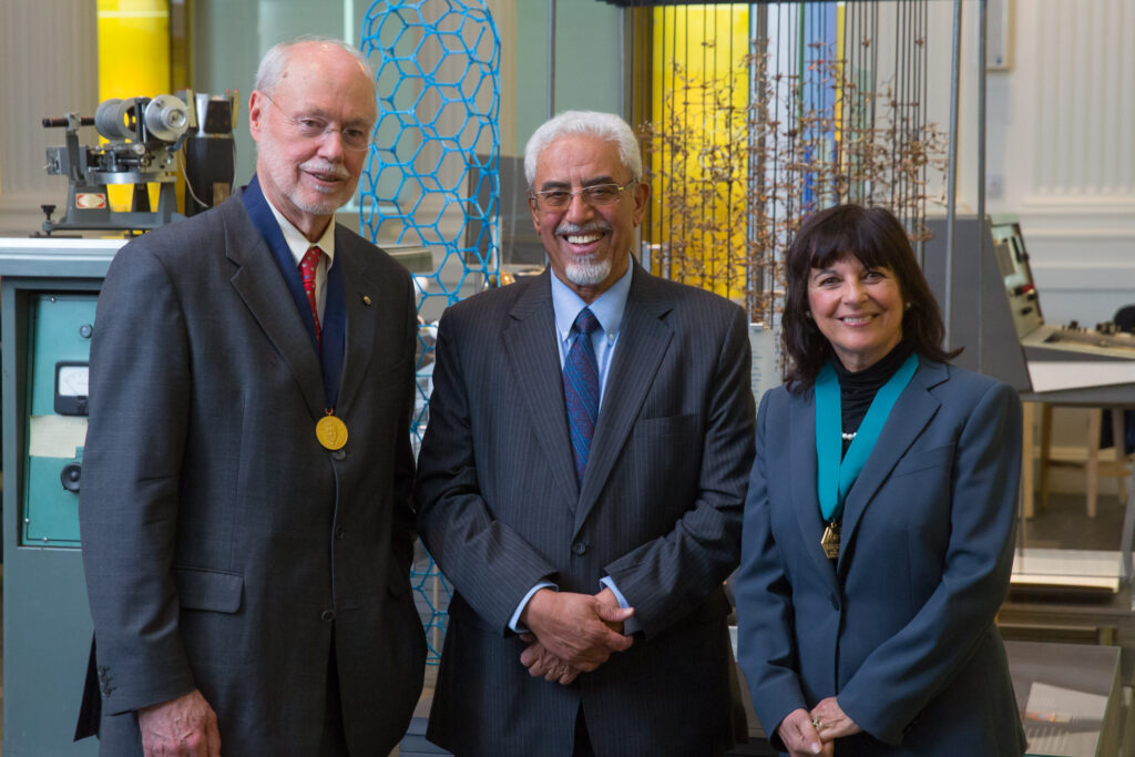 The 2015 Heritage Day medalists: Phillip Sharp, Abdulaziz Al-Zamil, and Jacqueline Barton, who won the AIC Gold Medal. 