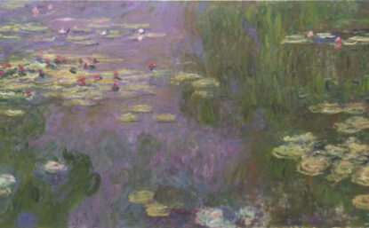 Impressionist painting of a lily pond