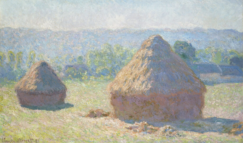 Impressionist painting of haystacks