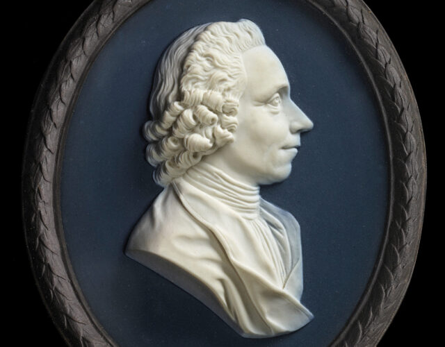 Wedgwood’s cream-on-blue jasperware medallion of chemist Joseph Priestley, date unknown.