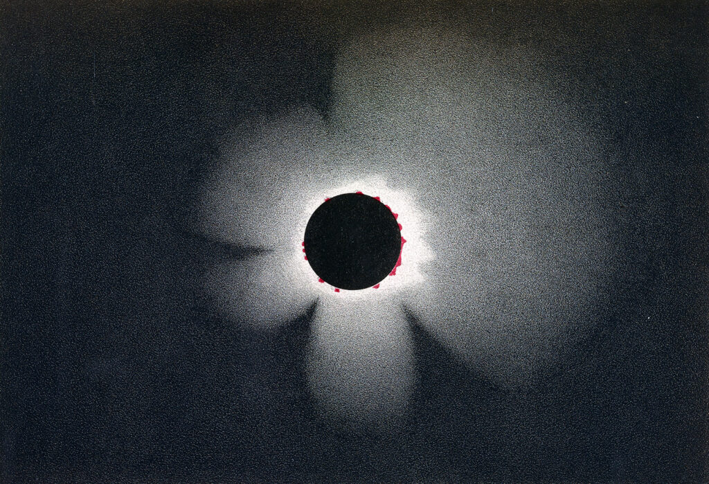 Hand-colored reproduction of a photo of an eclipse