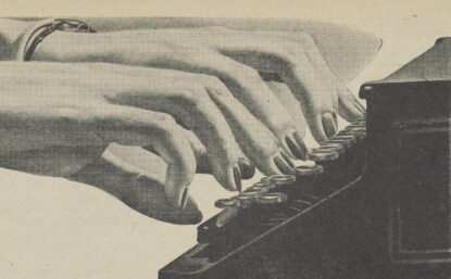illustration of fingers on a typewriter