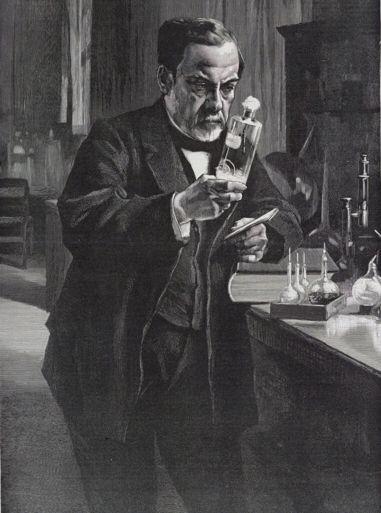 Illustration of man looking at lab equipment
