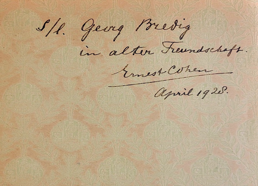 handwritten dedication from Ernst Cohen to Georg Bredig
