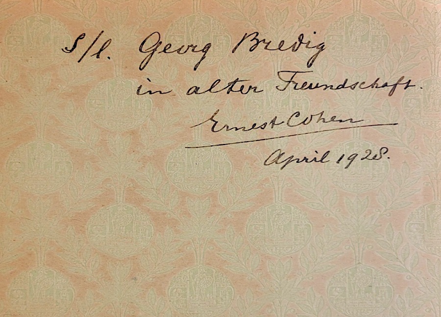 handwritten dedication from Ernst Cohen to Georg Bredig