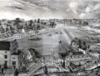 Lithograph of a view of the Fairmount Water Works with the Schuylkill River in the distance, 1838.