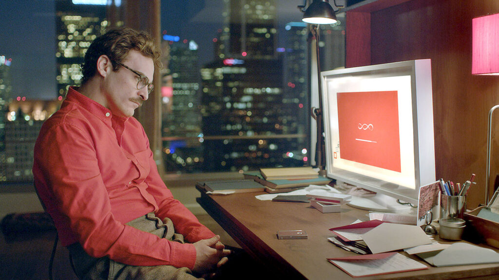 Joaquin Phoenix as Theodore Twombly in the 2013 movie Her.