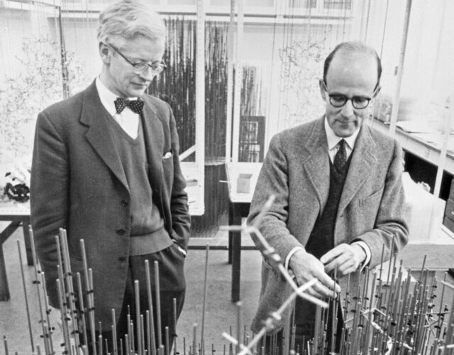 John Kendrew and Max Perutz with model