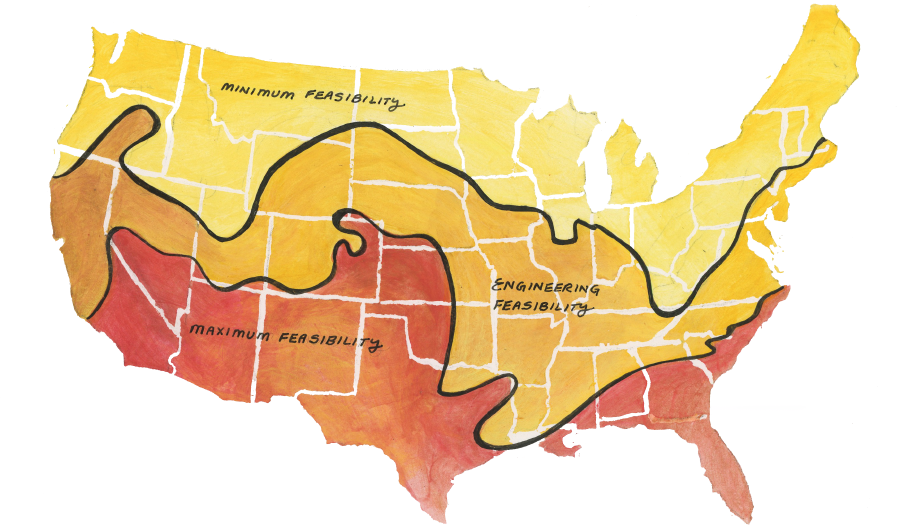 Map of United States with different colored zones