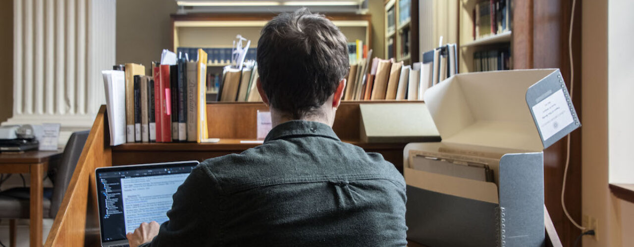 A Beckman Center fellow conducts research in the Othmer Library.