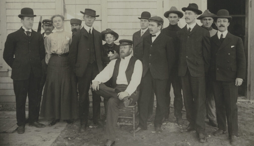 black and white photo of a group of people