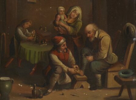 oil painting of a surgeon operating on a man's foot