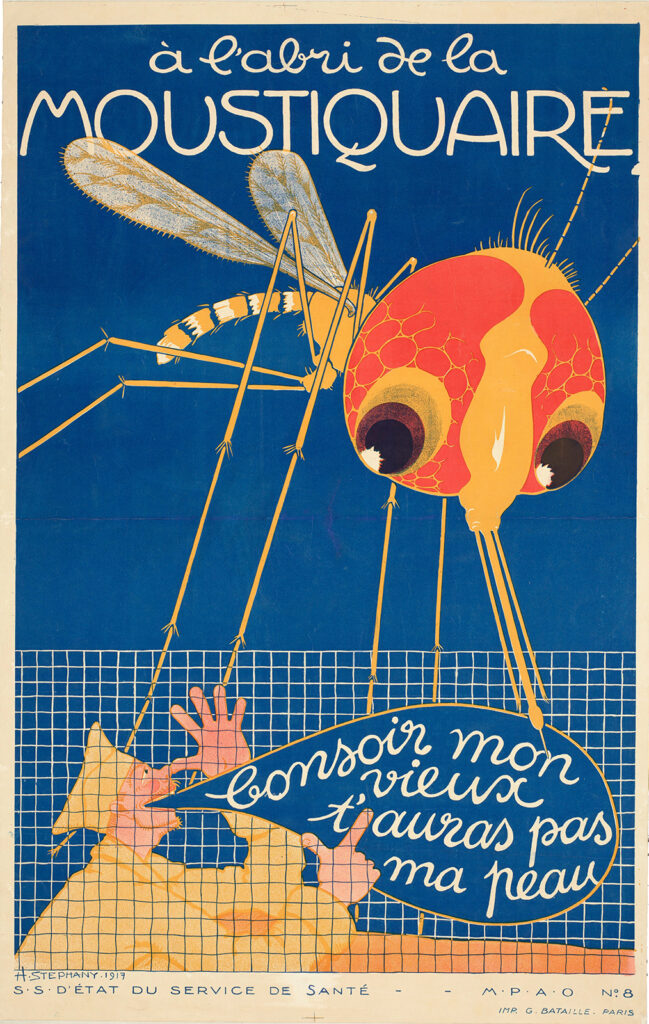 French public health poster with cartoon