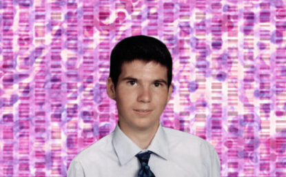 Portrait of young man in shirt and tie in front of colorful background