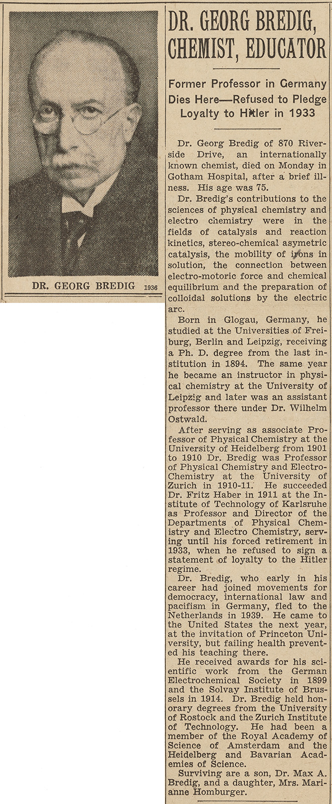 Georg Bredig: Scientist, Humanist, and Holocaust Survivor | Science ...