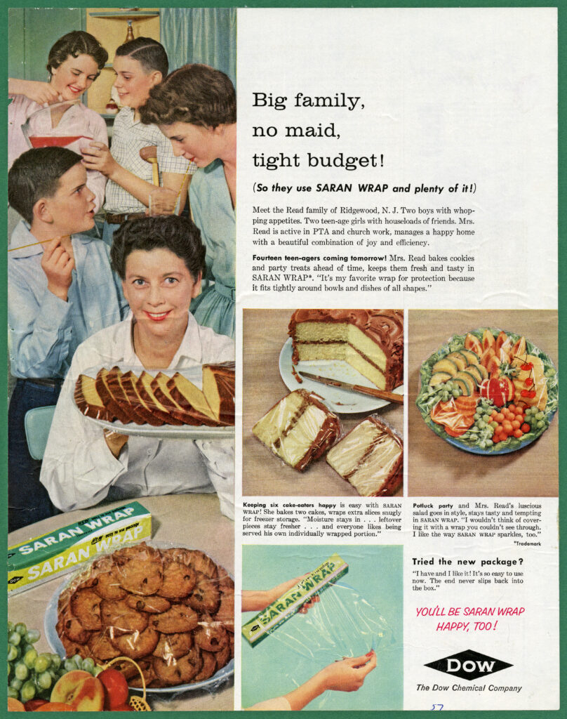 1954 SARAN WRAP Plastic Food Storage Dow Chemical Vintage Print Ad