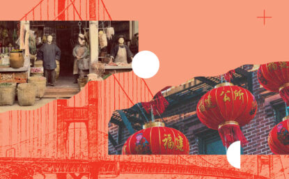 Graphic of Golden Gate Bridge and Asian market