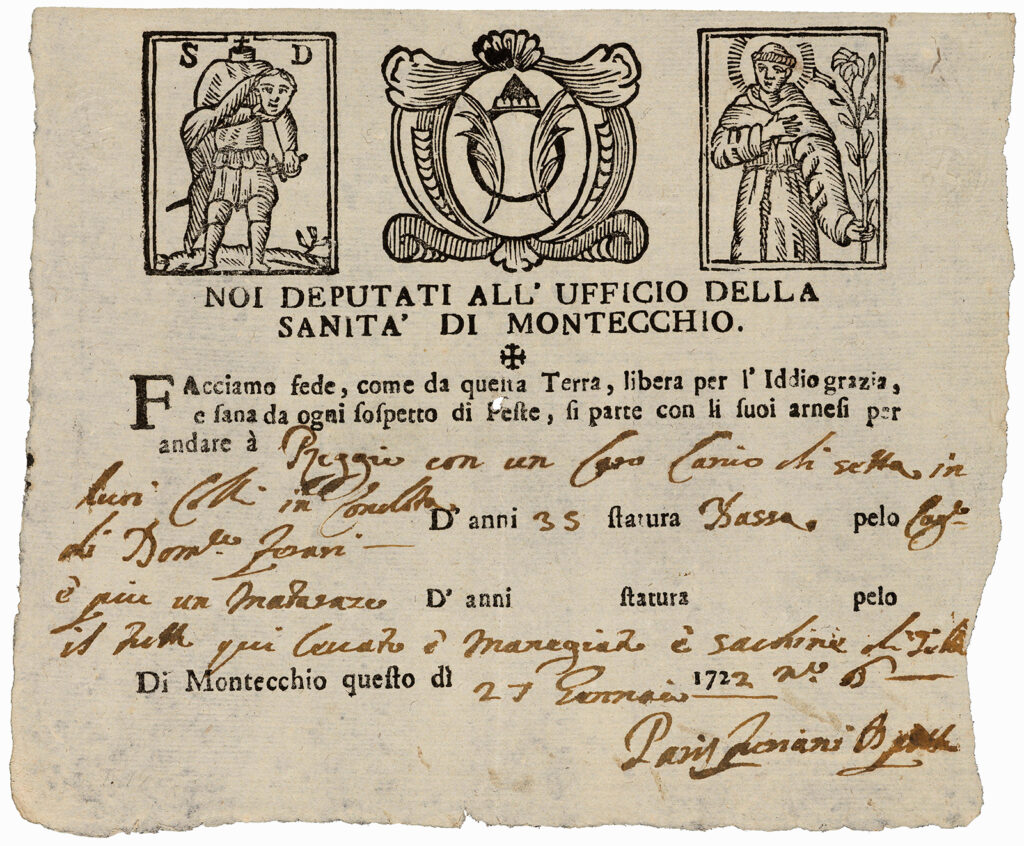 Old printed and handwritten certificate with small images
