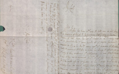 Cropped image of a letter in Lady Ranelagh's handwriting. There is slight discoloration and yellowing around where the paper was folded.