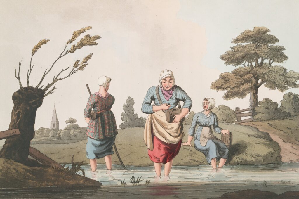 color lithograph of three women