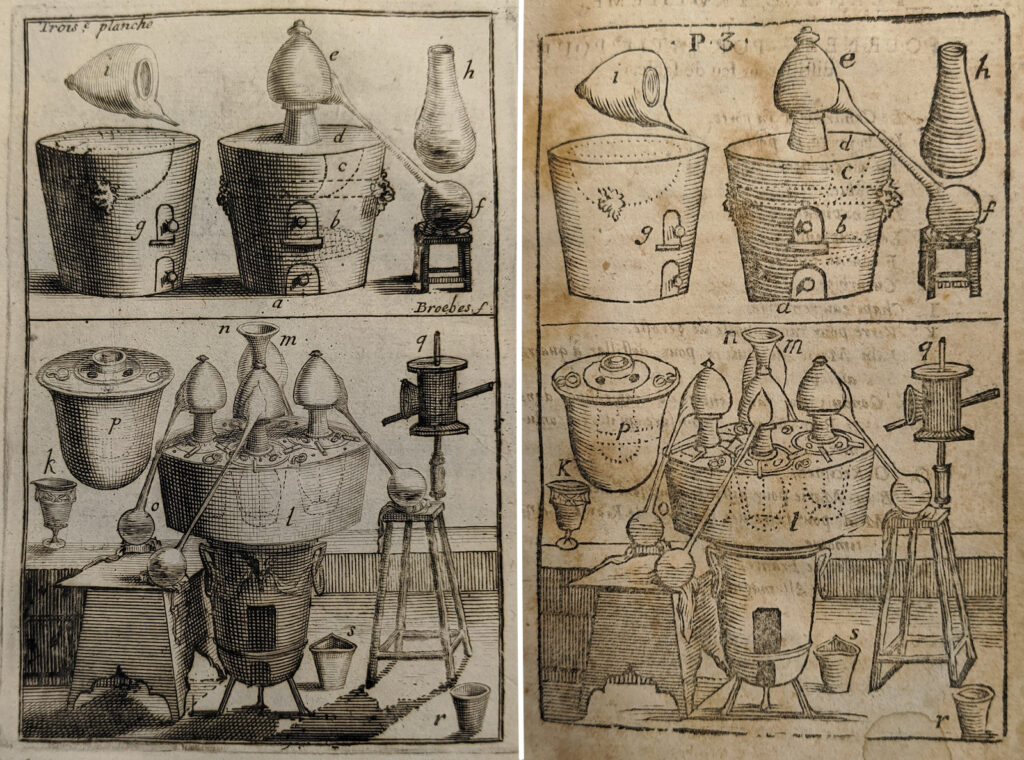 Two sets of illustrations of chemical equipment