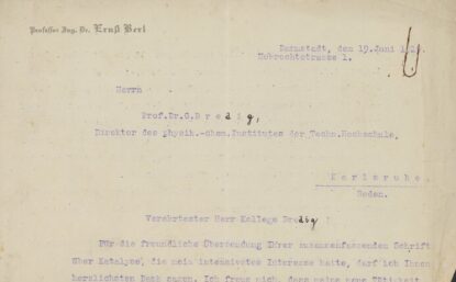 A typed letter in German with purple ink