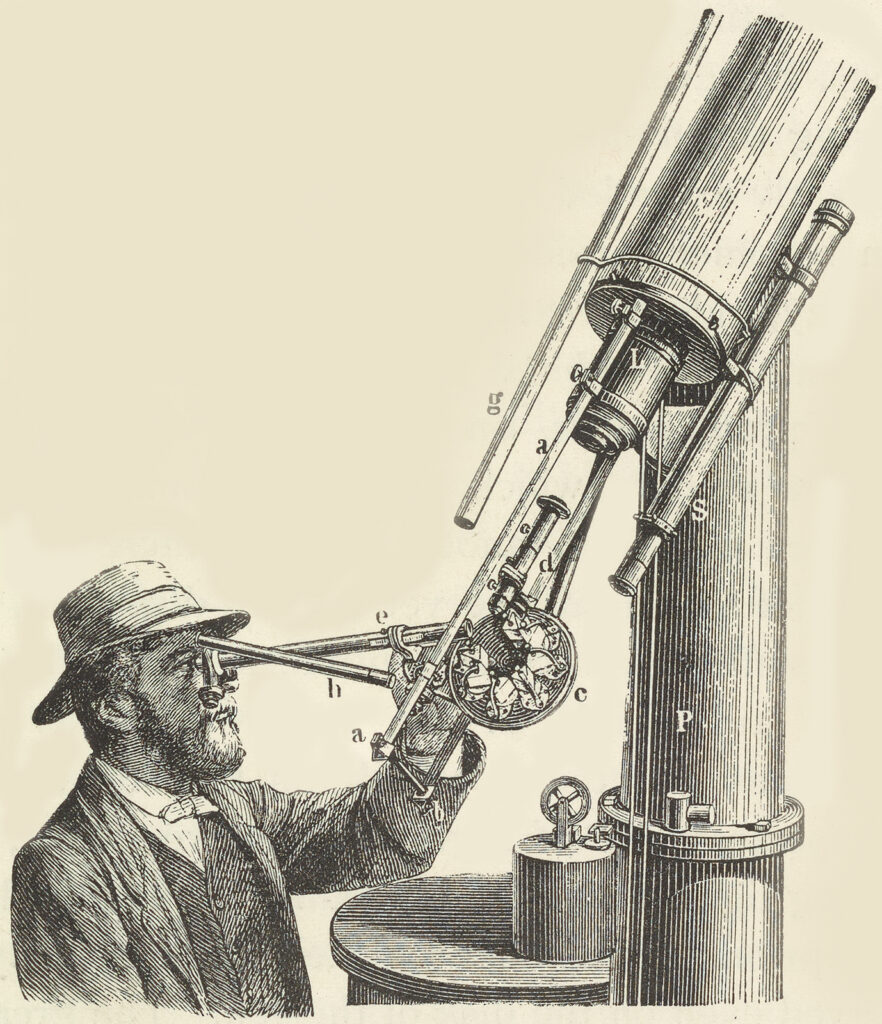 Engraving of a man using an optical instrument