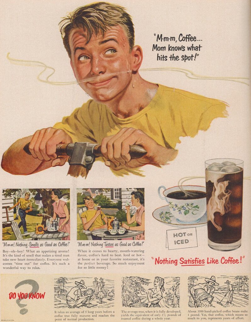 illustrated advertisement featuring comic strip
