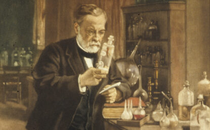 painting of Louis Pasteur in his lab