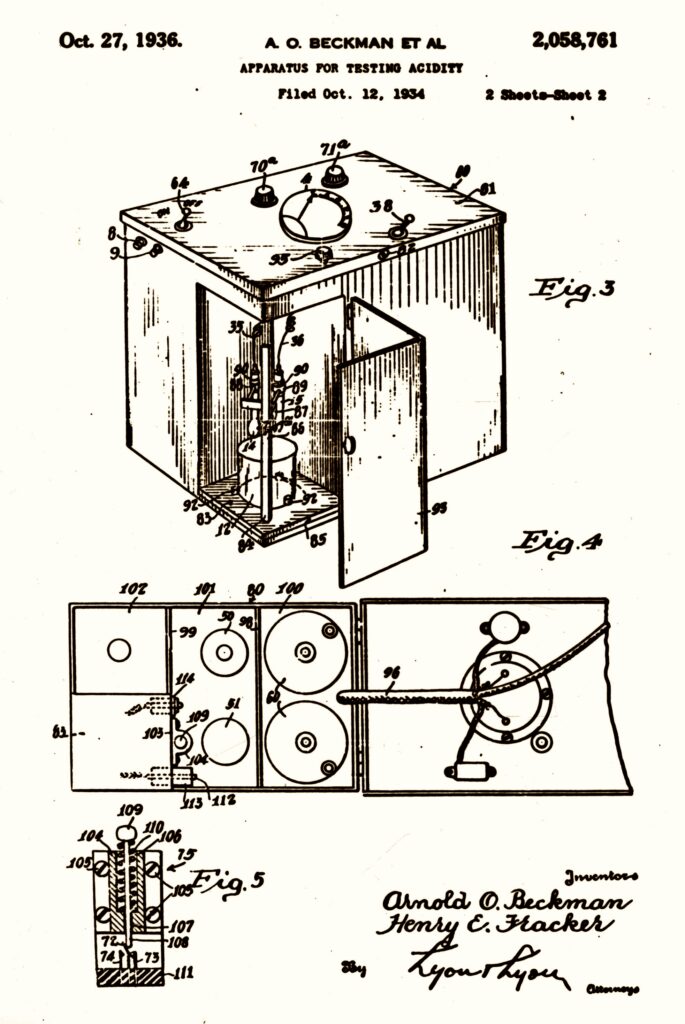 Patent drawing for Beckman pH meter, dated 1936