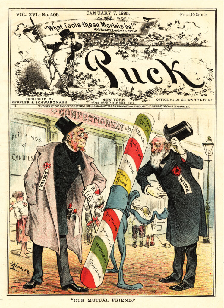 Illustration outside confectionery, 1885
