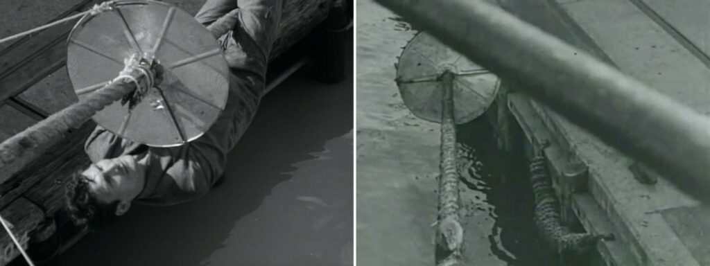 Two black-and-white still images from films